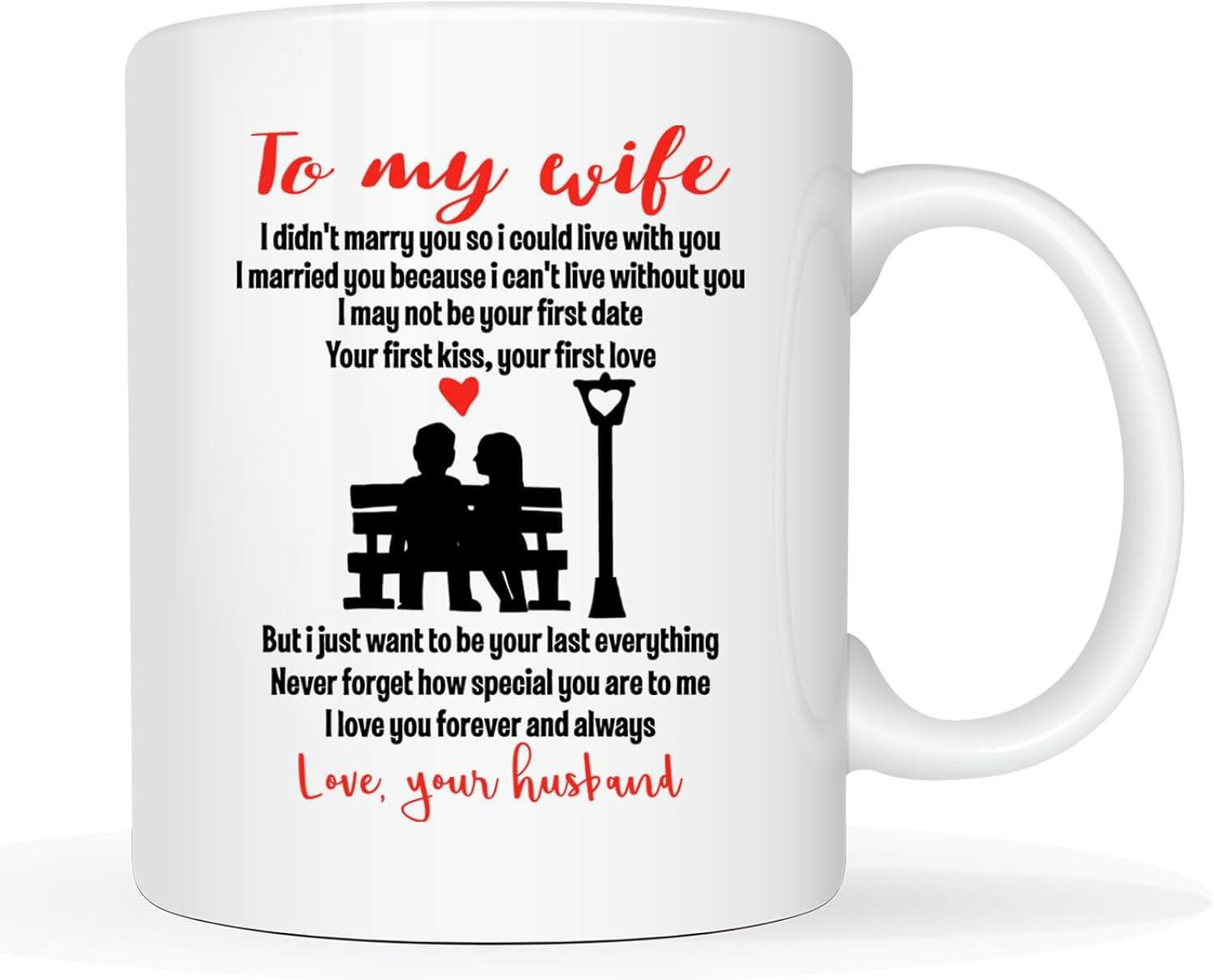 Tailorly White Ceramic 11 oz Mug - To My Wife I Love You Forever And Always Love Your Husband Romantic Couple Sitting Together On Bench Beside Street Lamp With