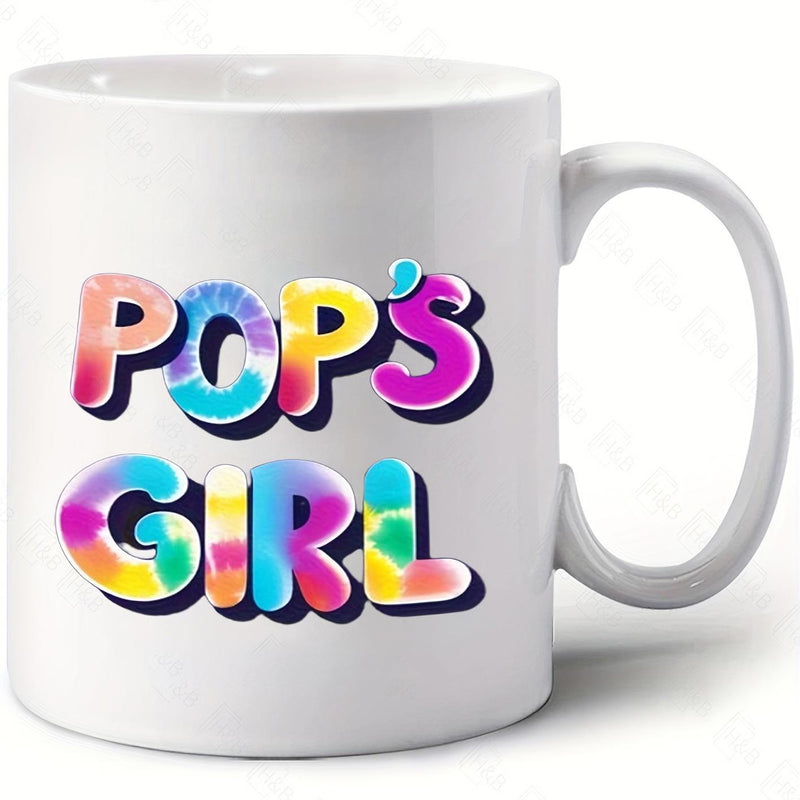 Tailorly White Ceramic 11 oz Mug - Pops Girl Vibrant Colorful Tie Dye Bubble Letters With Deep Black Drop Shadow Mug