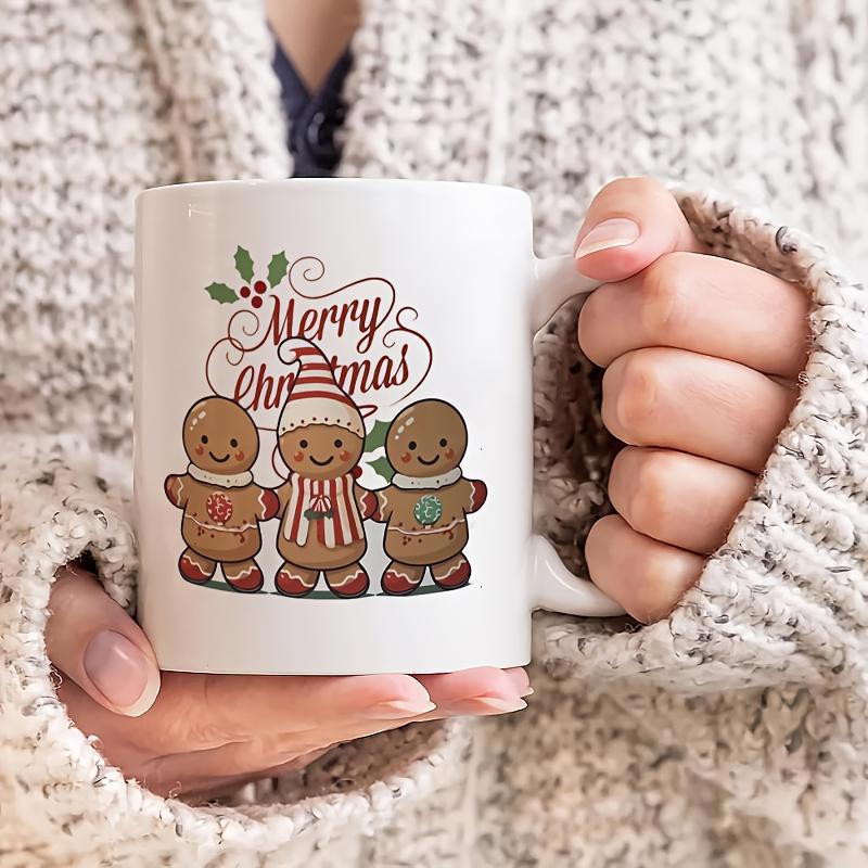 Tailorly White Ceramic 11 oz Mug - Merry Christmas Smiling Festive Cookie Characters Wearing Hats And Scarves Together Gingerbread Man