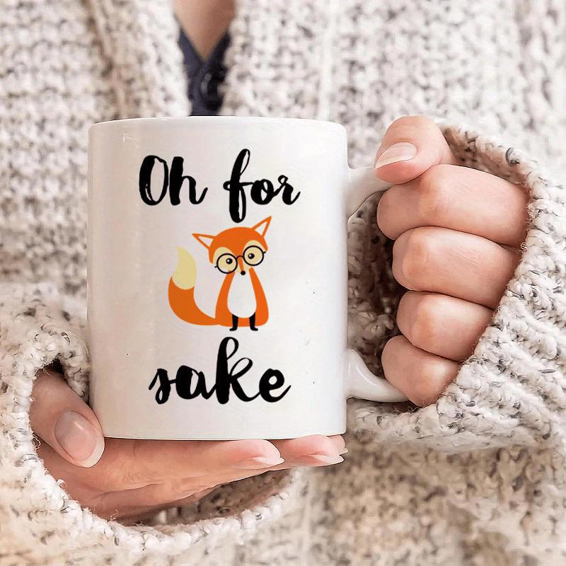 Tailorly White Ceramic 11 oz Mug - Oh For Sake Cute Cartoon Orange Fox Wearing Glasses And Fluffy Tail Fox