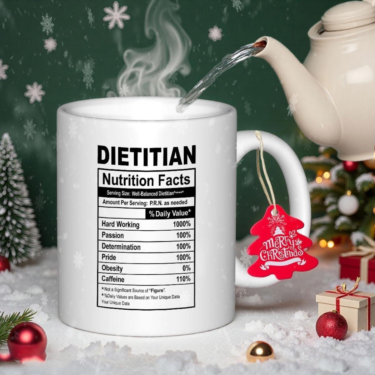 Tailorly White Ceramic 11 oz Mug - Dietitian Nutrition Facts Sturdy White Ceramic Body With Sharp Black Typography Mug