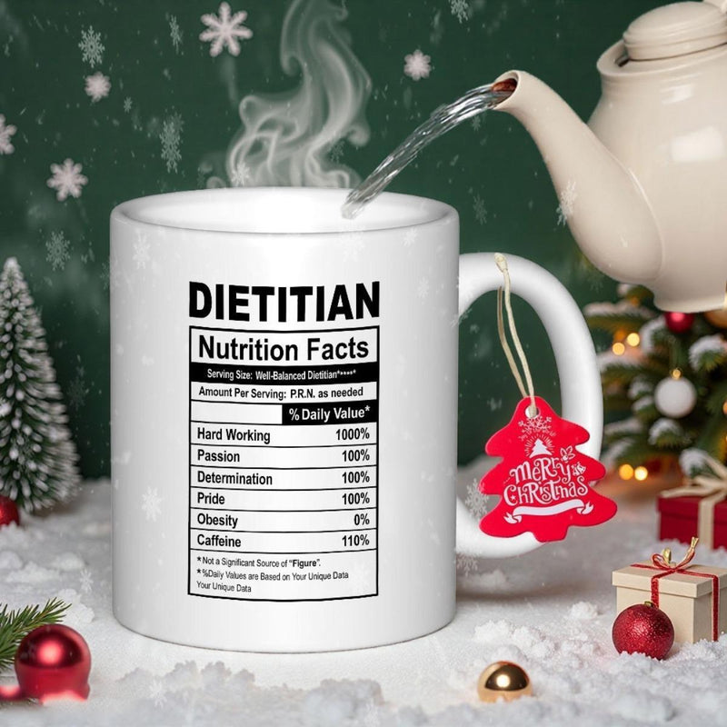 Tailorly White Ceramic 11 oz Mug - Dietitian Nutrition Facts Sturdy White Ceramic Body With Sharp Black Typography Mug