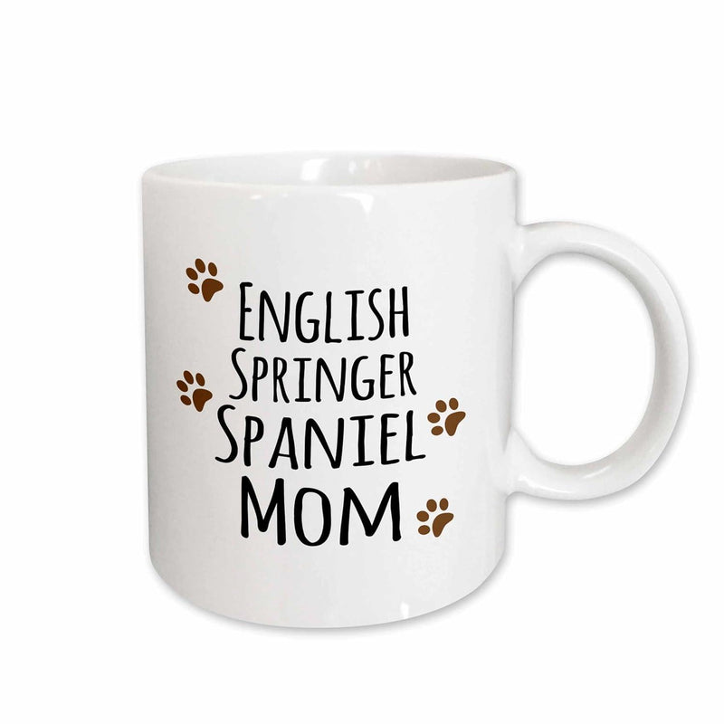 Tailorly White Ceramic 11 oz Mug - English Springer Spaniel Mom Small Brown Paw Prints Surrounding Elegant Decorative Script Style Dog