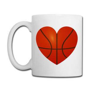 Tailorly White Ceramic 11 oz Mug - Vibrant Textured Orange Athletic Design Formed Into A Passionate Heart Basketball