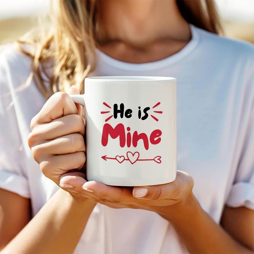 Tailorly White Ceramic 11 oz Mug - He Is Mine Romantic Hearts With Arrow Symbols Featuring Bold Colors Mug