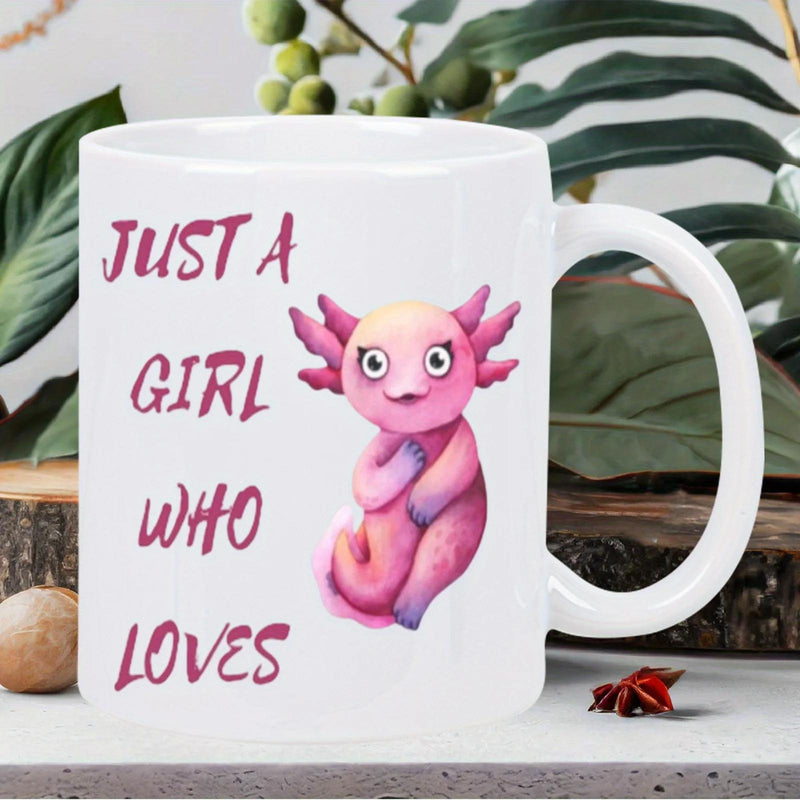 Tailorly White Ceramic 11 oz Mug - Just A Girl Who Loves Adorable Pink Watercolor Axolotl Floating Peacefully Among Soft Pastel Hues Axolotl