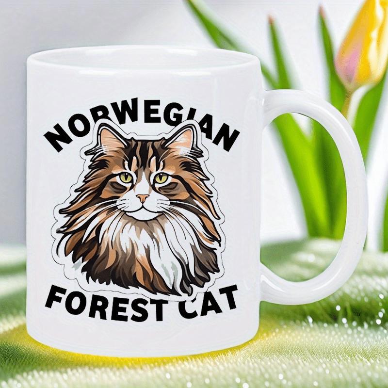 Tailorly White Ceramic 11 oz Mug - Norwegian Forest Cat Majestic Long Haired Feline With Fluffy Fur And Expressive Eyes Cat