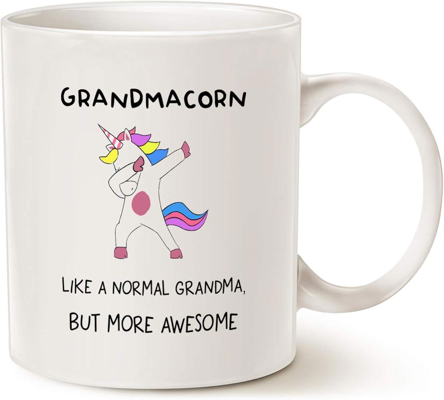 Tailorly White Ceramic 11 oz Mug - Grandmacorn Like A Normal Grandma But More Awesome Whimsical Colorful Mane Dancing In Playful Dabbing Pose Standing Mythical