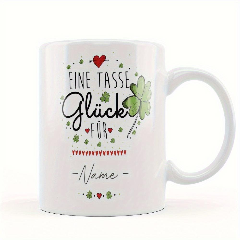Tailorly White Ceramic 11 oz Mug - Vibrant Green Foliage Surrounded By Tiny Red Hearts And Decorative Festive Dots Clover