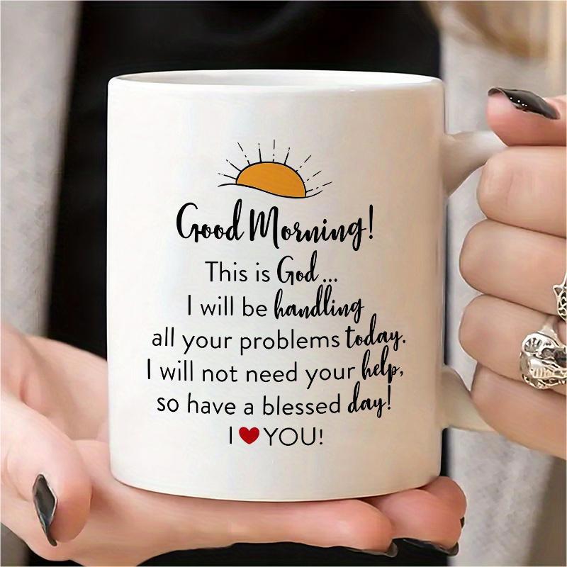 Tailorly White Ceramic 11 oz Mug - Good Morning I Love You Minimalist Rising Sun With Golden Rays And Small Red Love Heart Mug