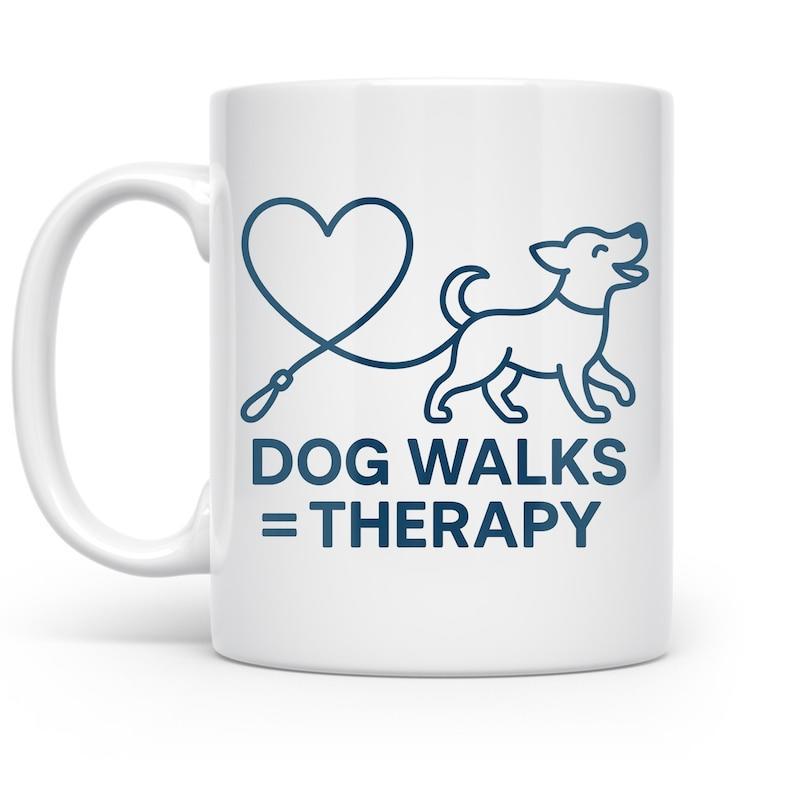 Tailorly White Ceramic 11 oz Mug - Dog Walks Therapy Happy Walking Puppy With Leash Forming Heart Shape Silhouette Dog