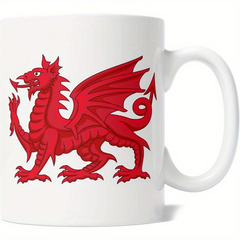 Tailorly White Ceramic 11 oz Mug - Majestic Red Heraldic Mythical Creature Walking With Large Spiky Wings Dragon