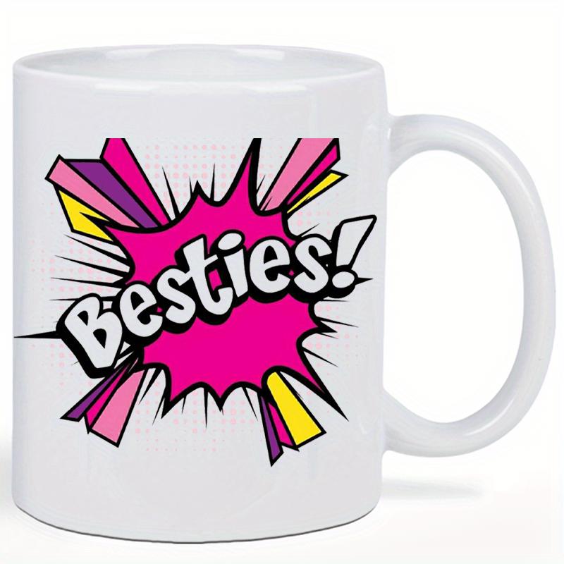 Tailorly White Ceramic 11 oz Mug - Besties Vibrant Pink Pop Art Comic Explosion With Colorful Rays Mug