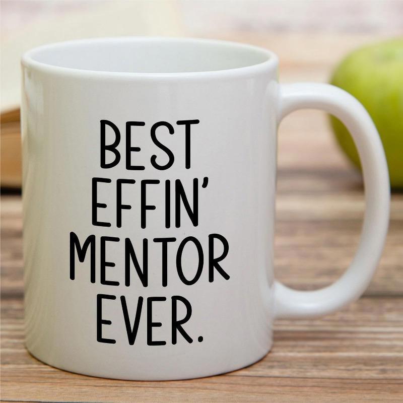 Tailorly White Ceramic 11 oz Mug - Best Effin Mentor Ever Minimalist Tall Hand Drawn Typography On A Simple Ceramic