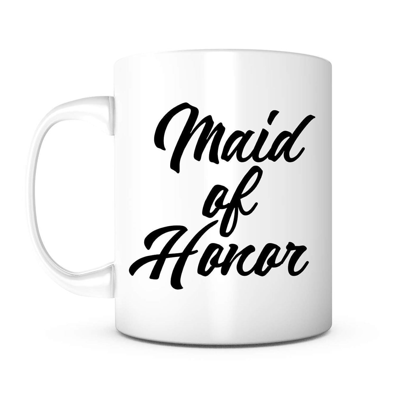 Tailorly White Ceramic 11 oz Mug - Maid Of Honor Elegant Script Typography Featuring Bold Hand Lettered Artistic Minimalist Styling Mug