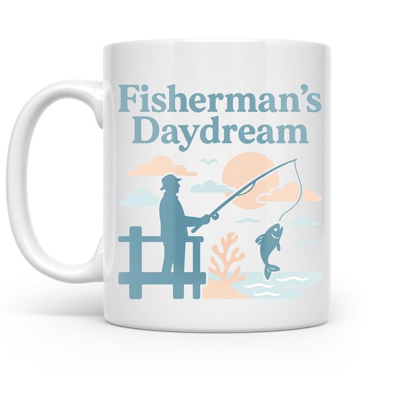 Tailorly White Ceramic 11 oz Mug - Fishermans Daydream Serene Silhouette Of Angler Catching Fish At Golden Sunset Fisherman