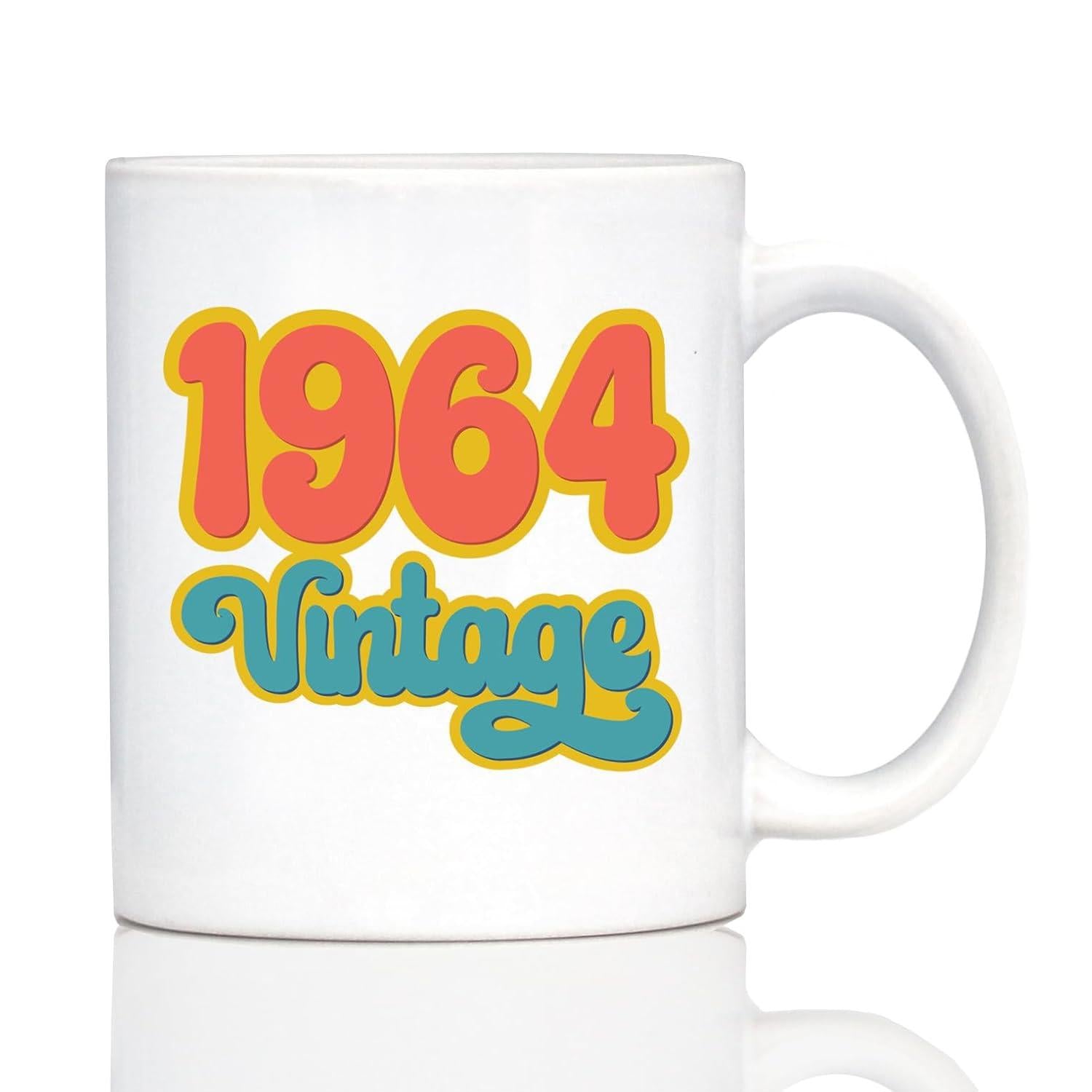 Tailorly White Ceramic 11 oz Mug - 1964 Vintage Retro Style Colorful Numbers Featuring Script Text On Clean