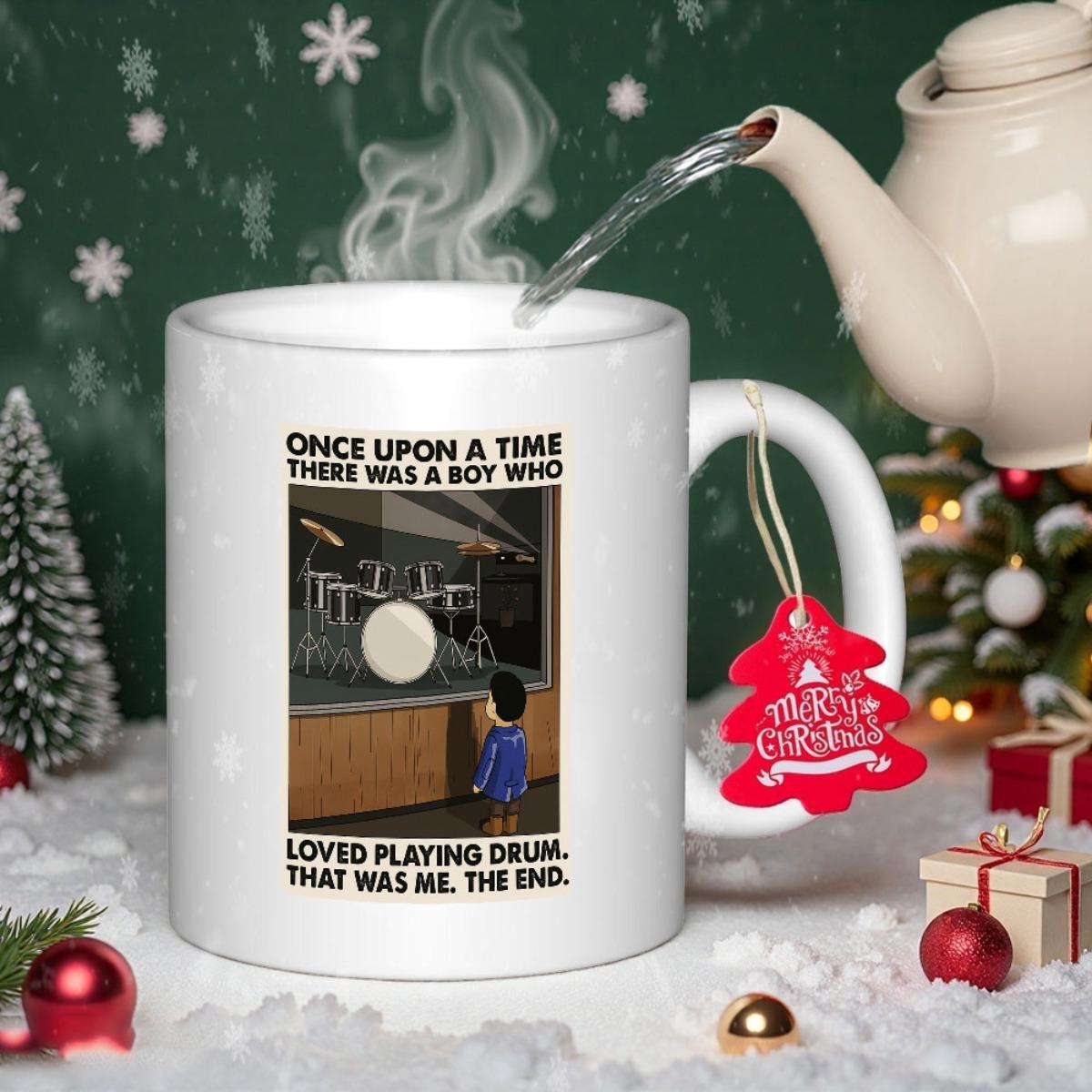 Tailorly White Ceramic 11 oz Mug - Once Upon A Time There Was A Boy Who Loved Playing Drum That Was Me The End Small Young Boy Standing Before Window Watching