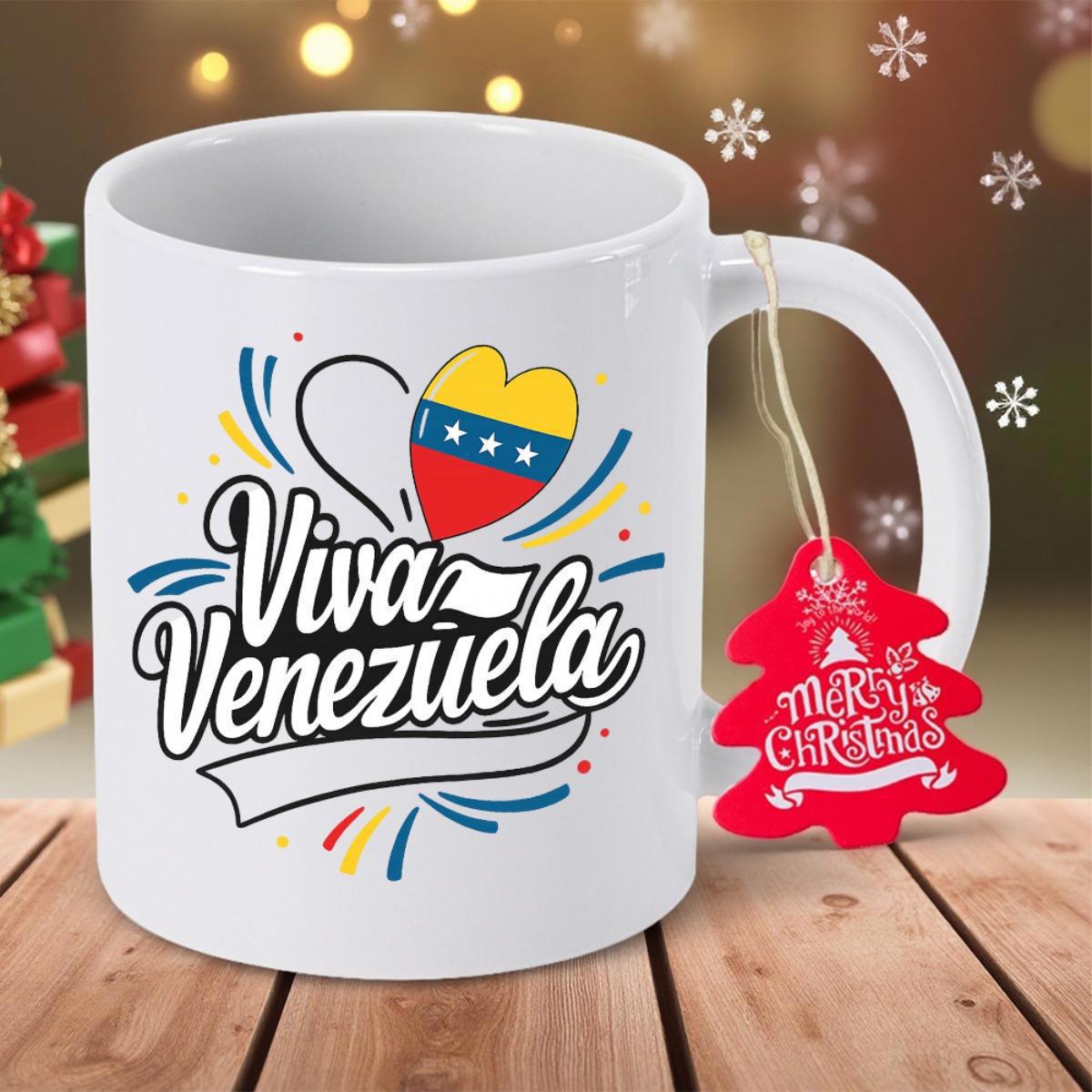 Tailorly White Ceramic 11 oz Mug - Viva Venezuela Stylized Patriotic Heart Flag With Dynamic Colorful Swirls And Stars Heart