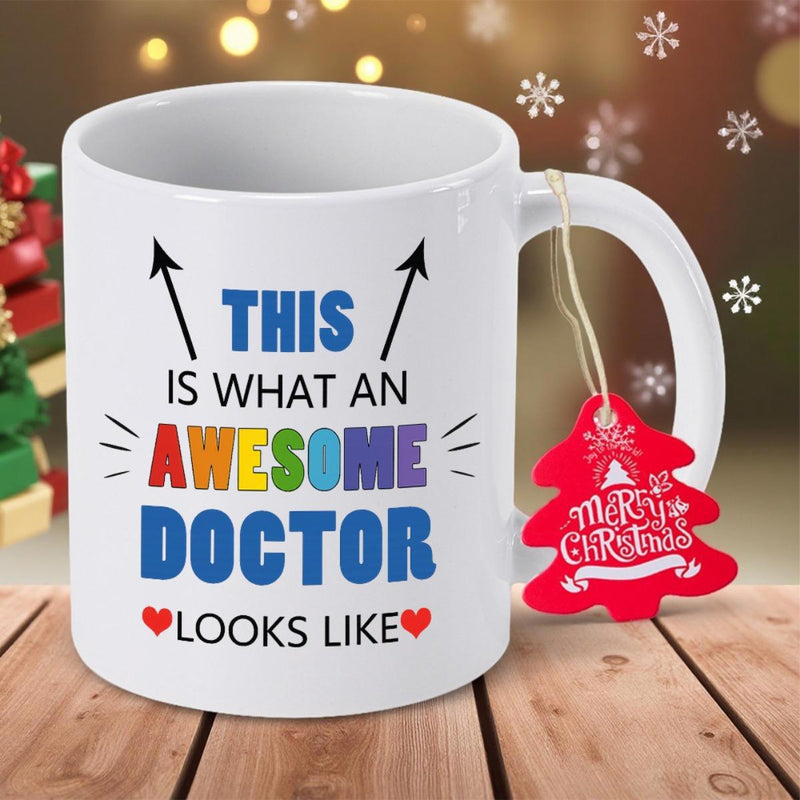 Tailorly White Ceramic 11 oz Mug - This Is What An Awesome Doctor Looks Like Simple Professional Design With Vibrant Colors And Decorative Arrows And Hearts Mug