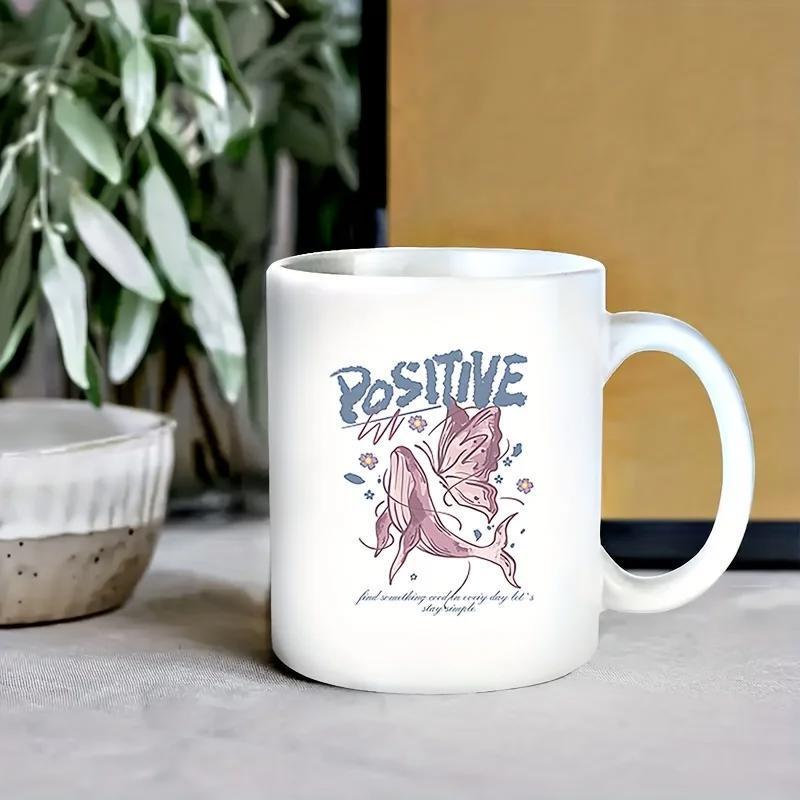 Tailorly White Ceramic 11 oz Mug - Positive Artistic Butterfly Floating Gracefully Near A Majestic Swimming Humpback Whale
