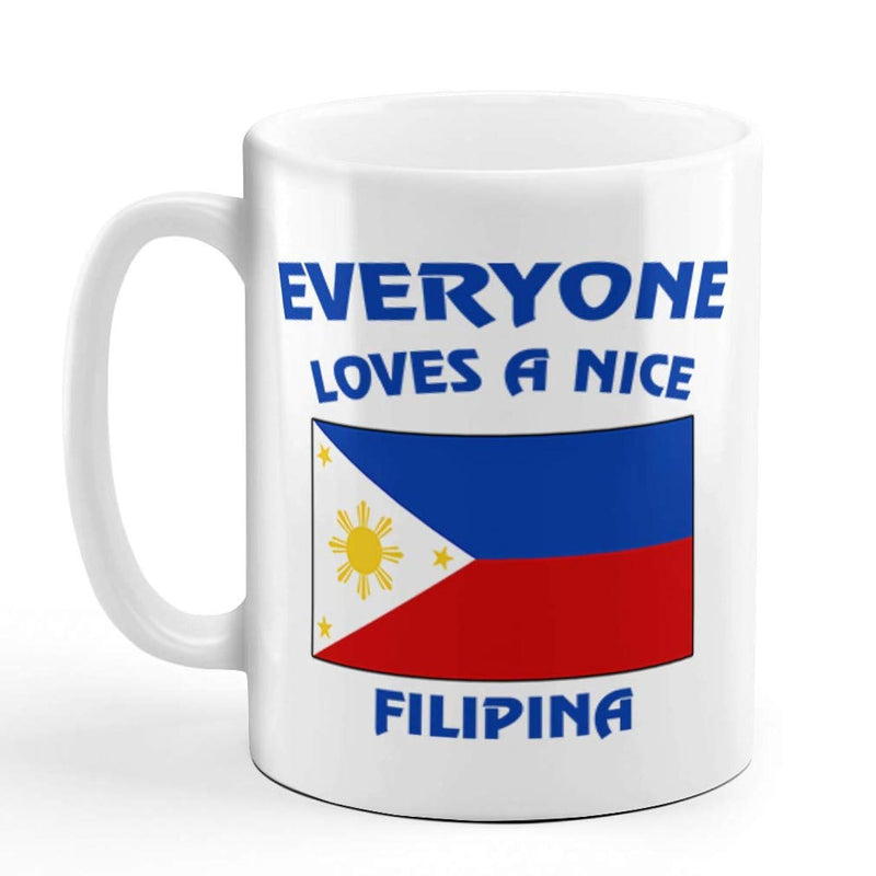 Tailorly White Ceramic 11 oz Mug - Everyone Loves A Nice Filipina National Symbol Of Philippines With Yellow Sun And Three Stars Flag