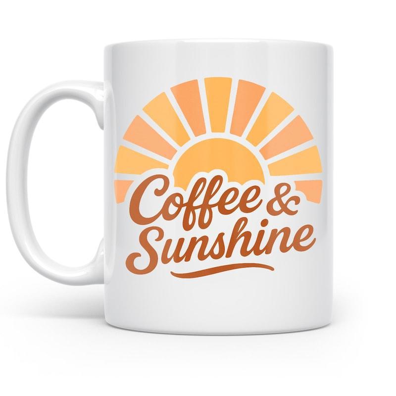 Tailorly White Ceramic 11 oz Mug - Coffee Sunshine Retro Warm Hued Sun With Radiating Geometric Light Rays Sun