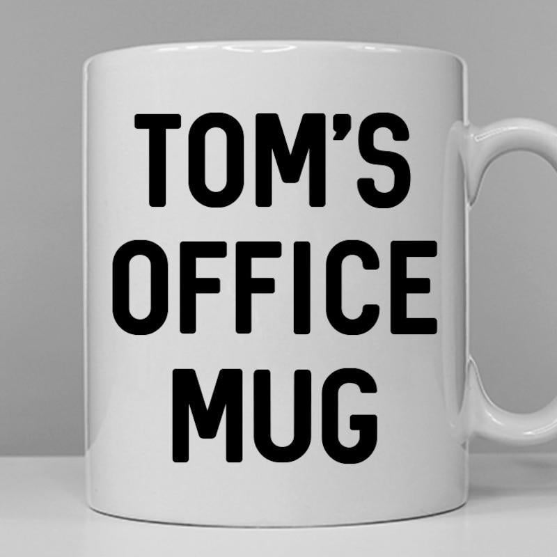 Tailorly White Ceramic 11 oz Mug - Toms Office Mug Bold Sans Serif Letters Centered On Smooth Ceramic Finish Mug
