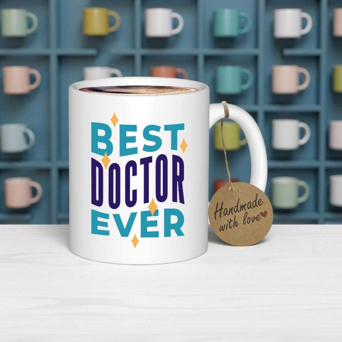 Tailorly White Ceramic 11 oz Mug - Best Doctor Ever Bold Modern Colorful Typography With Minimalist Golden Diamond Accents Sign