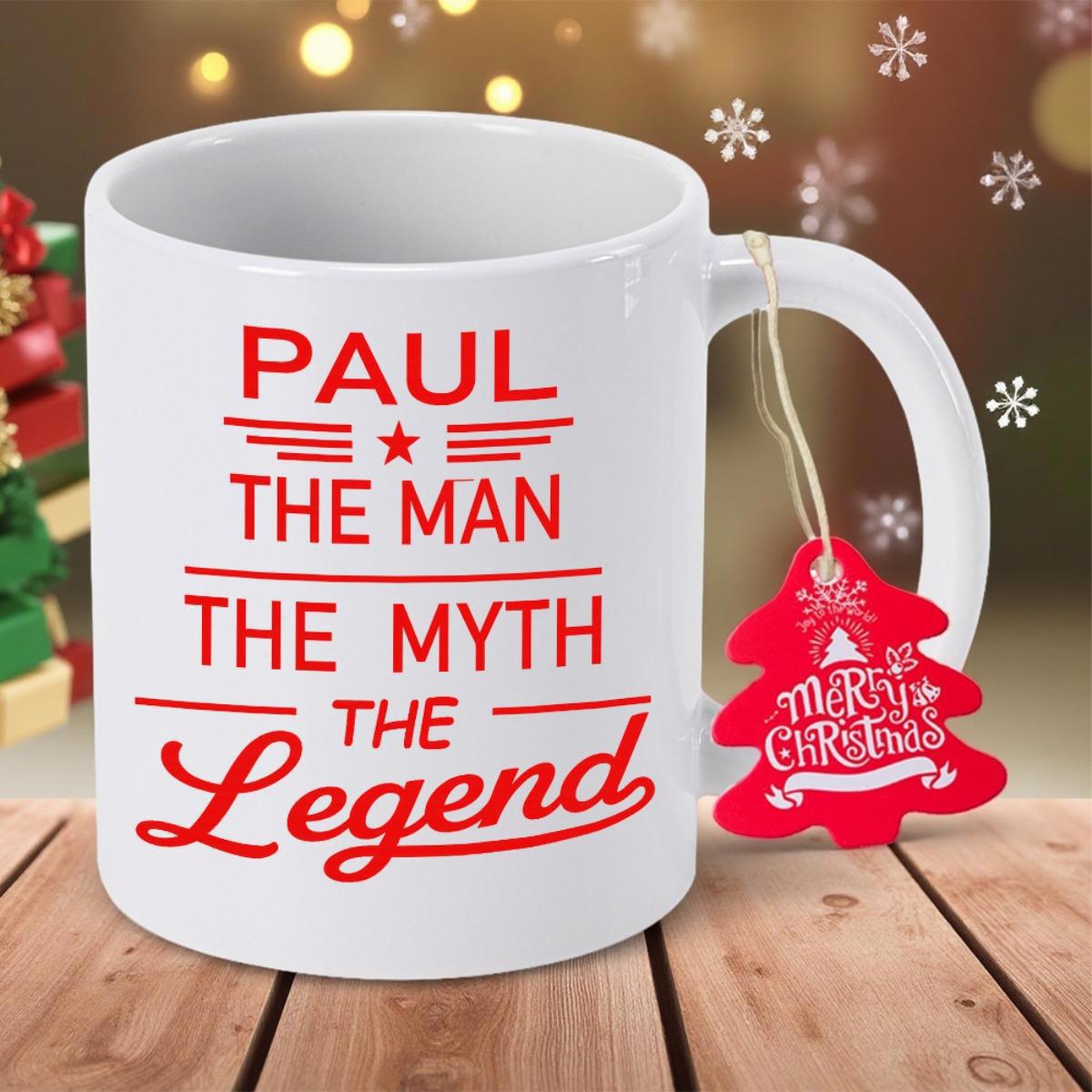 Tailorly White Ceramic 11 oz Mug - Paul The Man The Myth The Legend Minimalist Bold Red Typography Symbols On Clean White Glossy Surface Mug