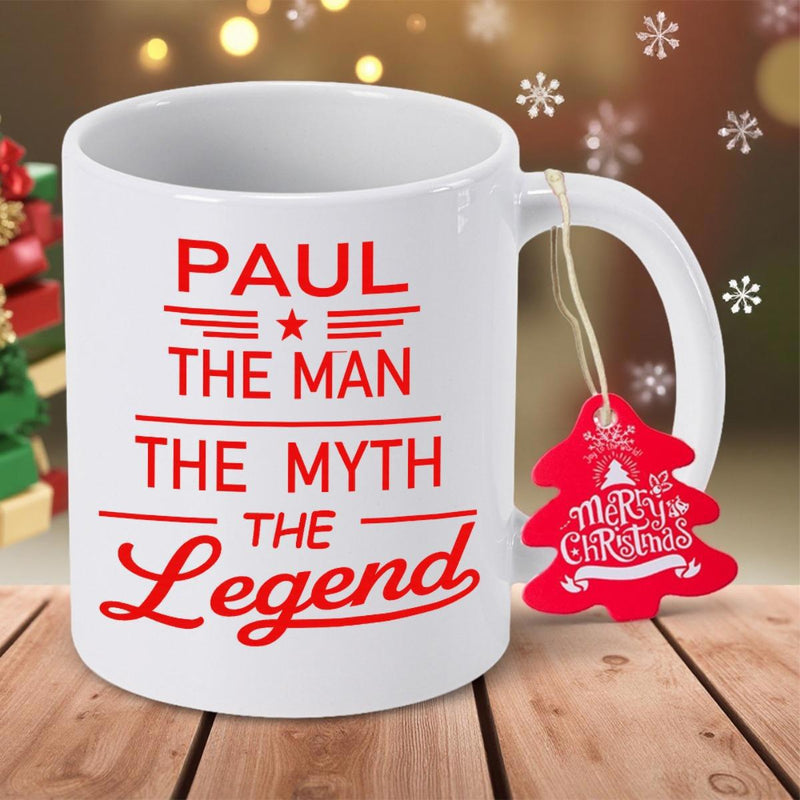 Tailorly White Ceramic 11 oz Mug - Paul The Man The Myth The Legend Minimalist Bold Red Typography Symbols On Clean White Glossy Surface Mug