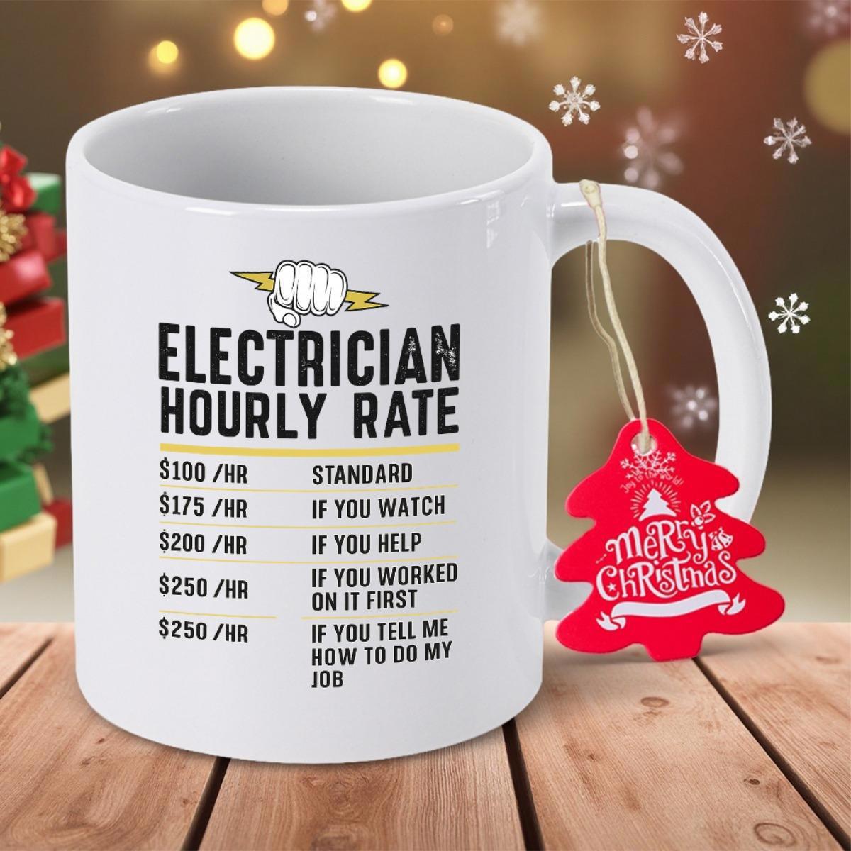 Tailorly White Ceramic 11 oz Mug - Electrician Hourly Rate Minimalist Featuring Humorous Price List Under Power Bolt Mug