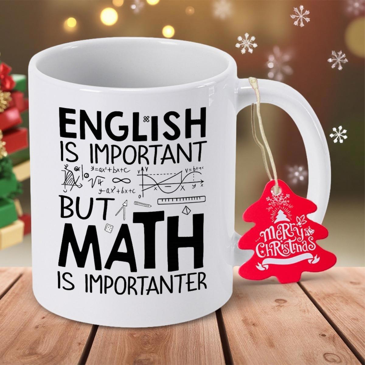 Tailorly White Ceramic 11 oz Mug - English Is Important But Math Is Importanter Minimalist Academic Symbols With Mathematical Formulas And Scientific Graphs Mug
