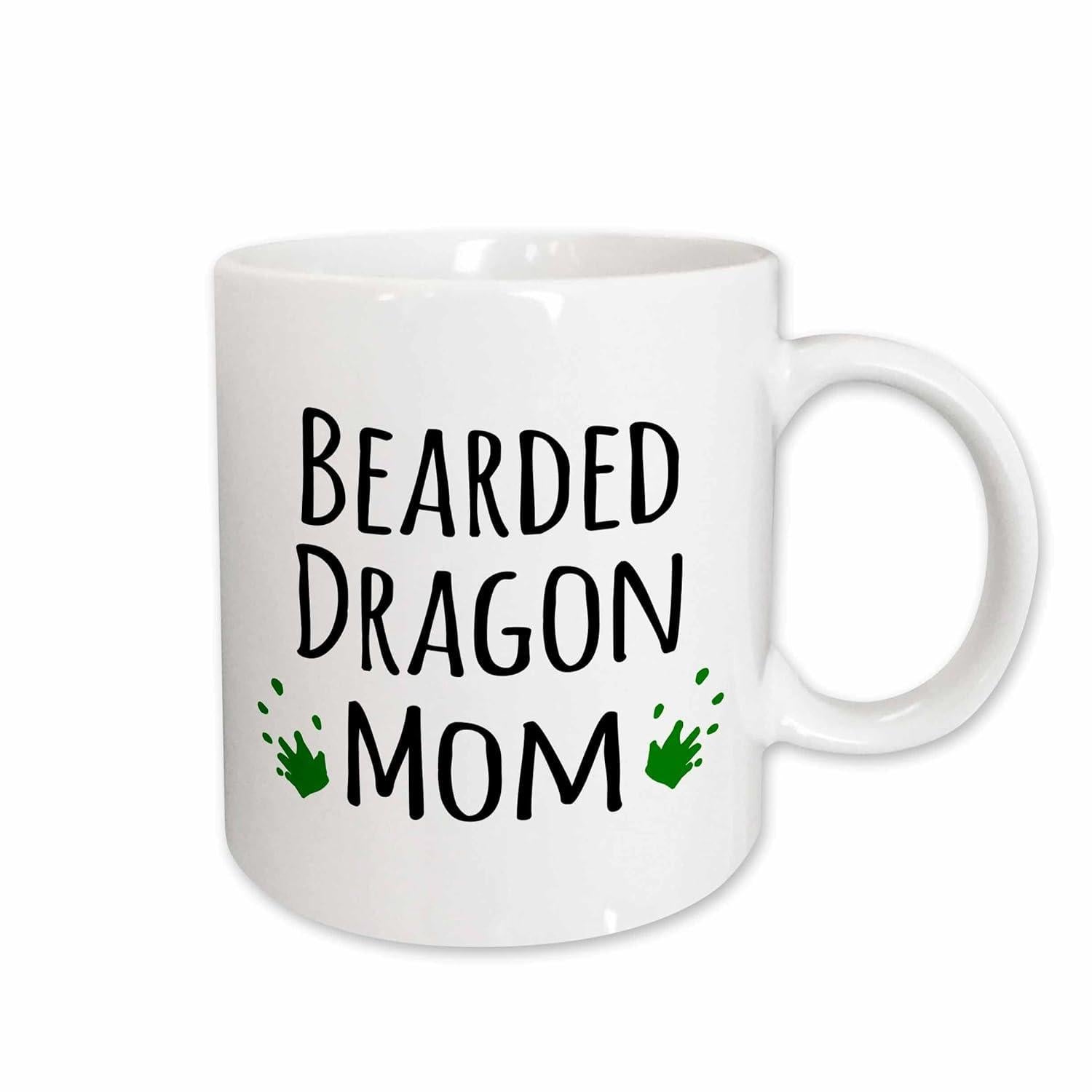 Tailorly White Ceramic 11 oz Mug - Bearded Dragon Mom Small Green Reptile Footprints Placed Beside Bold Phrases Mug