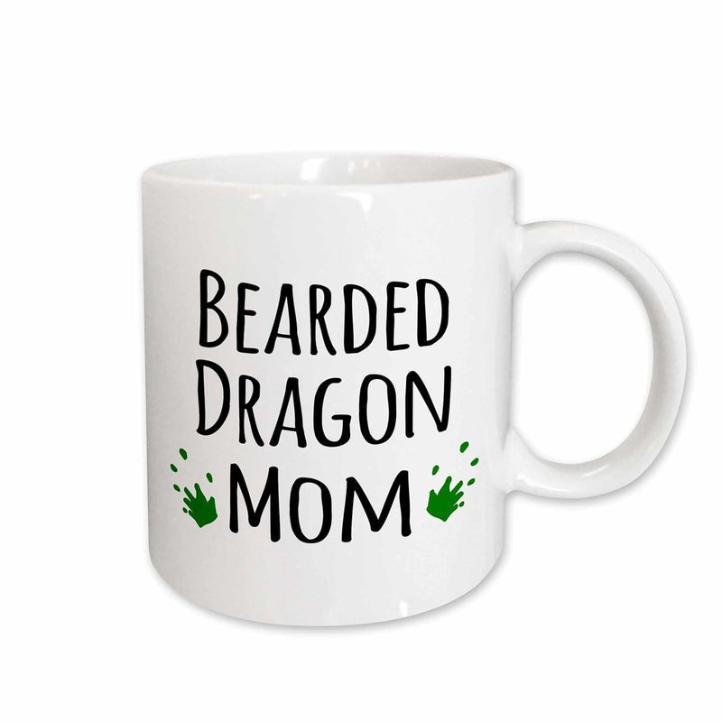Tailorly White Ceramic 11 oz Mug - Bearded Dragon Mom Small Green Reptile Footprints Placed Beside Bold Phrases Mug