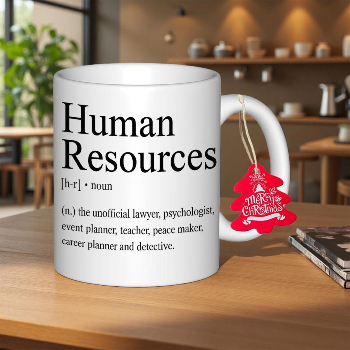 Tailorly White Ceramic 11 oz Mug - Human Resources Minimalist White Ceramic Vessel Featuring Bold Black Serif Typography Style Mug