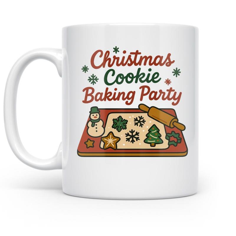 Tailorly White Ceramic 11 oz Mug - Christmas Cookie Baking Party Festive Tray Of Holiday Themed Biscuits With A Wooden Rolling Pin Cookies