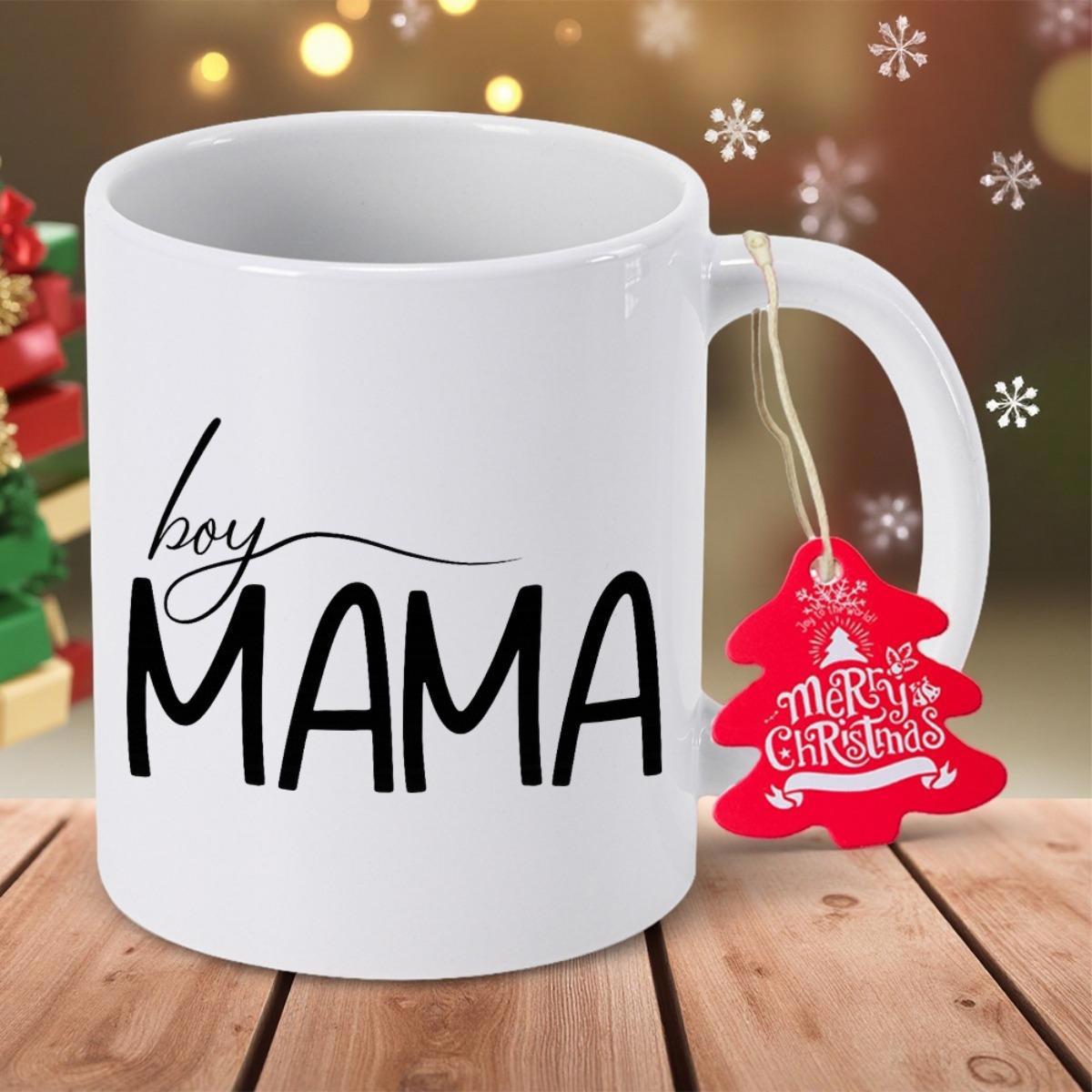 Tailorly White Ceramic 11 oz Mug - Boy Mama Minimalist Black Script Text Printed On A Clean