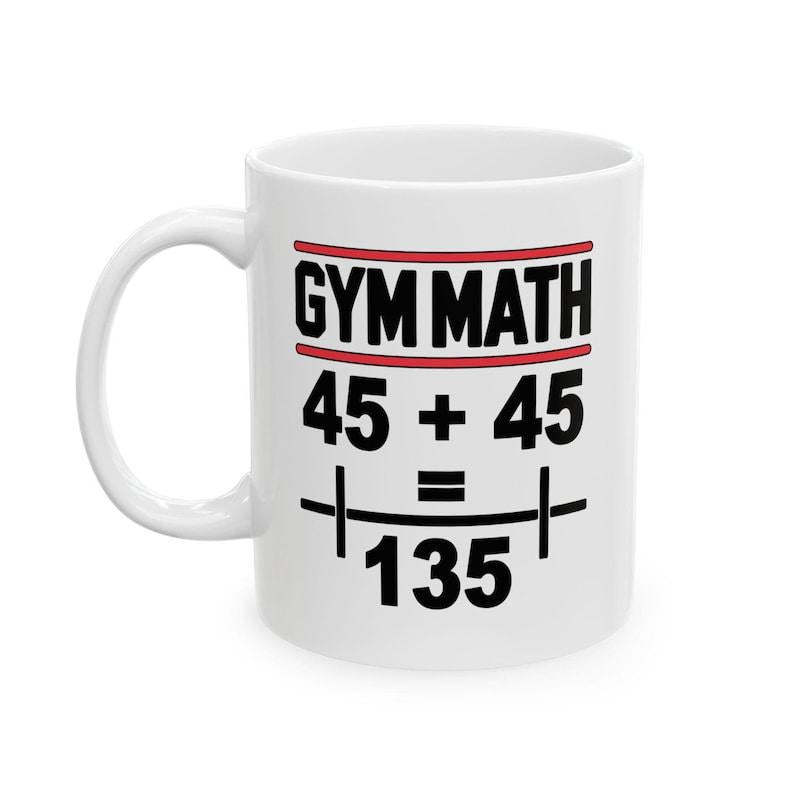 Tailorly White Ceramic 11 oz Mug - Gym Math Minimalist Style Featuring Bold Black Weightlifting Equation Symbols And Barbell