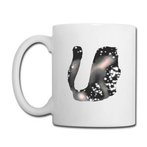 Tailorly White Ceramic 11 oz Mug - Shimmering Galaxy And Starry Night Pattern Inside Artistic Bold Rounded Letter U