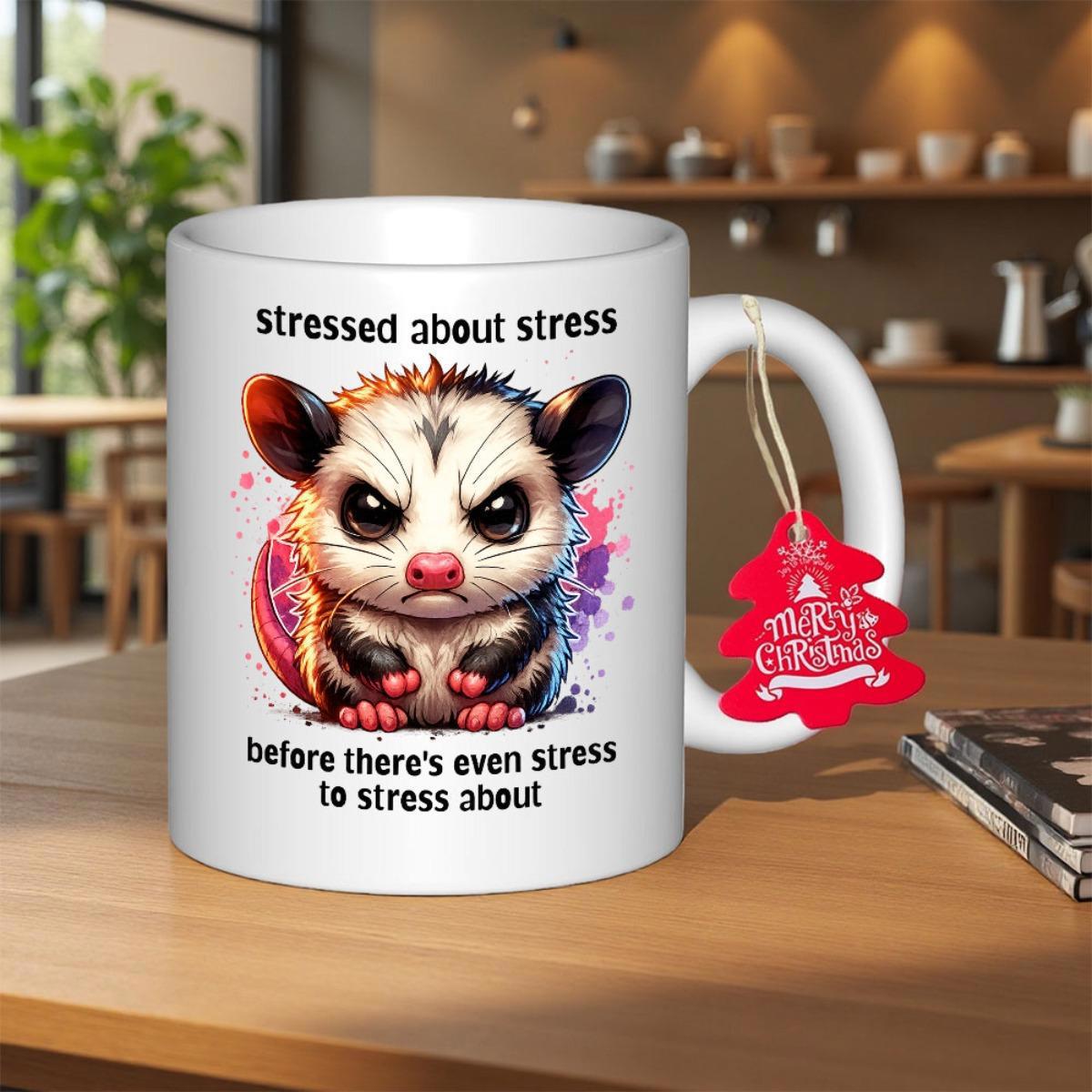 Tailorly White Ceramic 11 oz Mug - Stressed About Stress Before Theres Even Stress To Stress About Colorful Abstract Background Featuring An Angry Cute Cartoon
