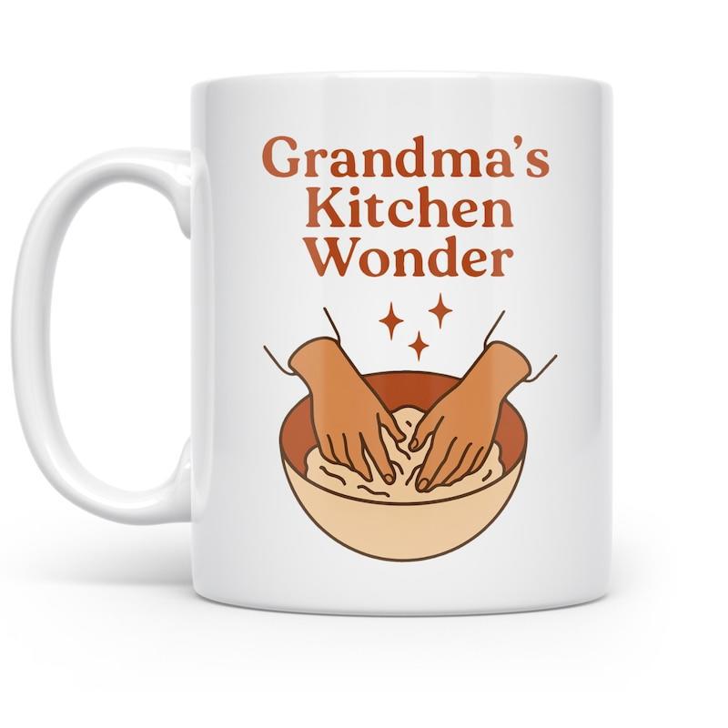 Tailorly White Ceramic 11 oz Mug - Grandma's Kitchen Wonder Rustic Hands Kneading Fresh Dough Inside A Brown Mixing Bowl