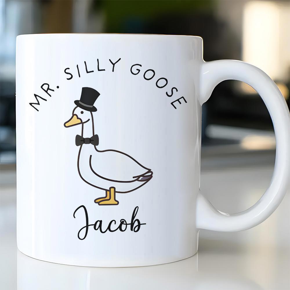 Tailorly White Ceramic 11 oz Mug - Mr Silly Goose Jacob Dapper White Bird Wearing Elegant Top Hat And Bow Tie Goose