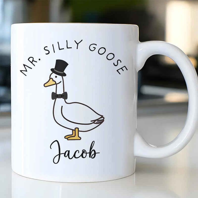 Tailorly White Ceramic 11 oz Mug - Mr Silly Goose Jacob Dapper White Bird Wearing Elegant Top Hat And Bow Tie Goose