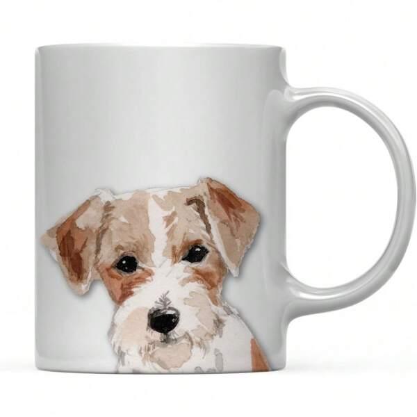 Tailorly White Ceramic 11 oz Mug - Watercolor Artistic Hand Painted Pet Portrait With Brown And White Fur Dog