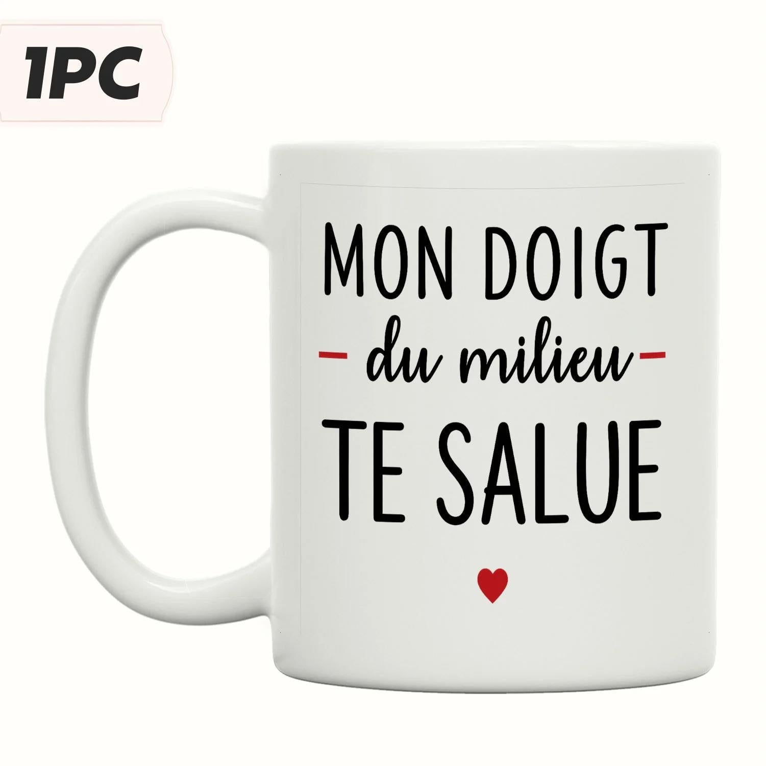 Tailorly White Ceramic 11 oz Mug - Simple Minimalist Aesthetic Featuring A Tiny Red Heart Center Ornament Heart