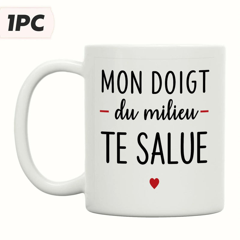 Tailorly White Ceramic 11 oz Mug - Simple Minimalist Aesthetic Featuring A Tiny Red Heart Center Ornament Heart