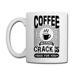 Tailorly White Ceramic 11 oz Mug - Coffee Because Crack Is Bad For You Minimalist Black Steam Rising From Cup Inside Circular Badge Silhouette Mug