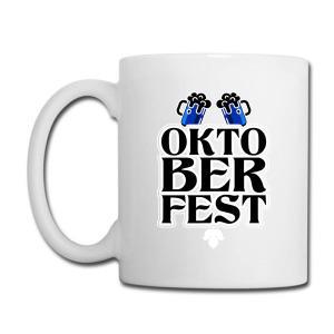 Tailorly White Ceramic 11 oz Mug - Oktoberfest Clinking Blue Beer Mugs With Frothy White Foam Celebrating Festival Beer