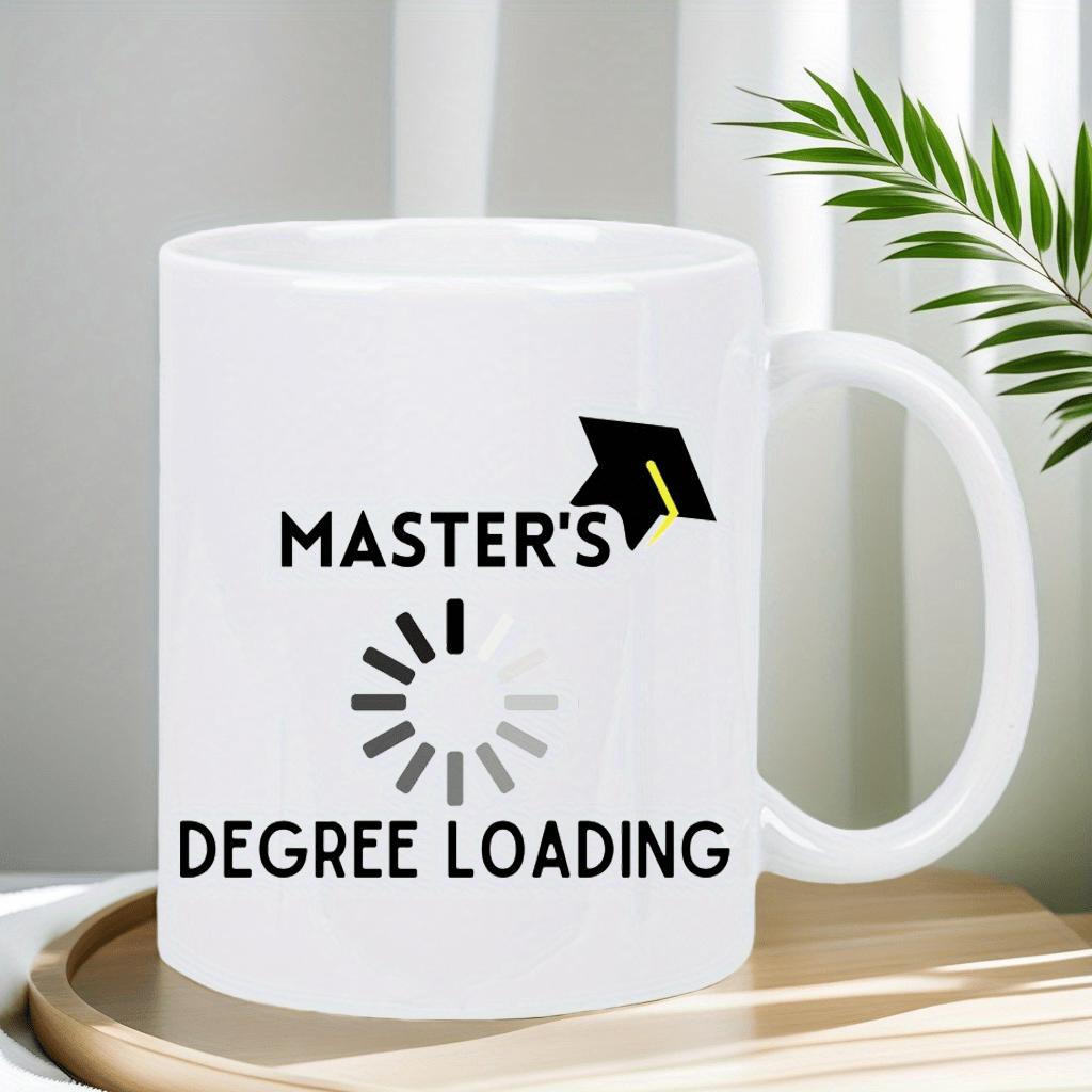 Tailorly White Ceramic 11 oz Mug - Masters Degree Loading Black Graduation Cap Featuring A Yellow Tassel Above Loading Symbol Mug